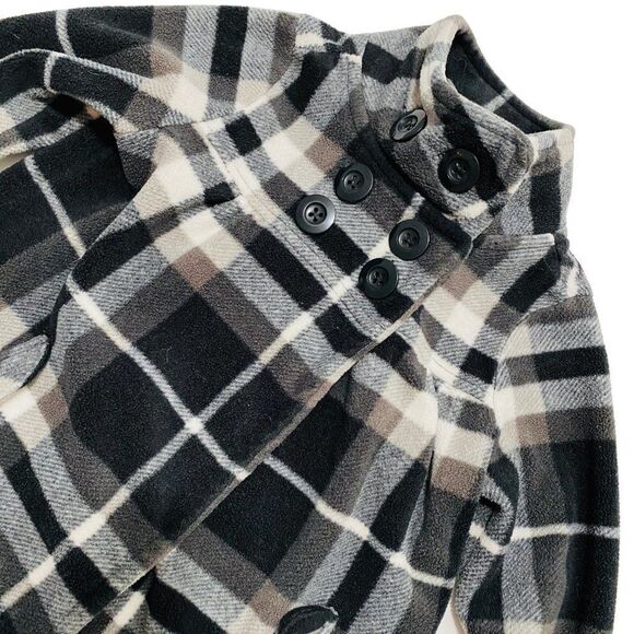 OLD Navy Girls Brown and Black Plaid Fleece Pea Coat - Picture 2 of 4